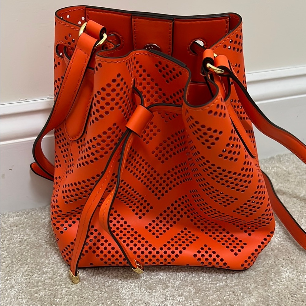 LAUREN/Ralph Lauren Orange Perforated Bucket Bag
